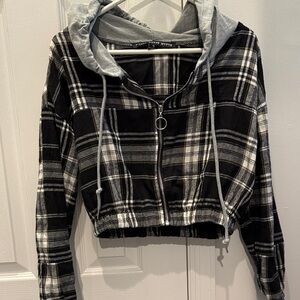 HYFVE Black and White Plaid Zip-Up Hoodie. Size small
